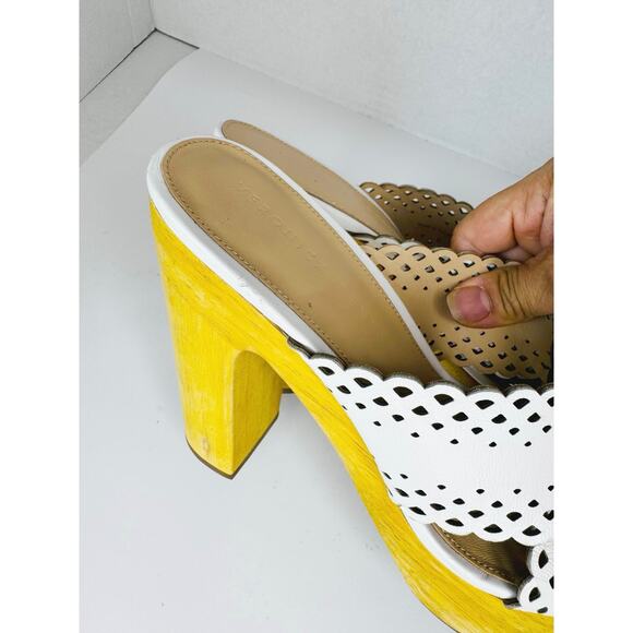 Veronica Beard White Gaynor Clog Sandal Block Heel Crisscross lasercut Strap 9.5 - Picture 10 of 10